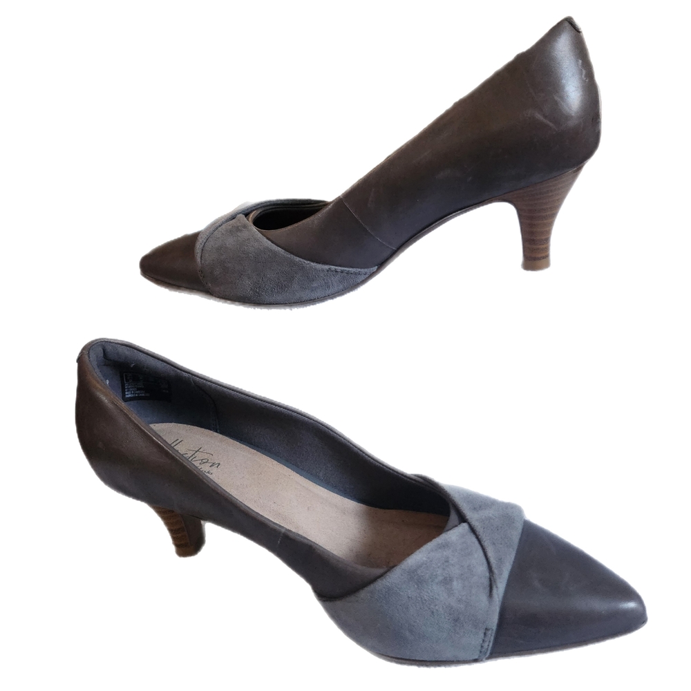 Clarks Collection Linvale Vena Gray Combi Kitten Heel Pumps Size 8M